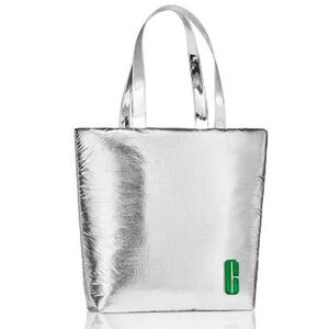 Clinique silver puffer tote bag